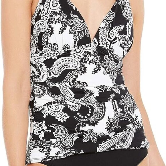 LAUREN RALPH LAUREN Womens Graphic Paisley Tummy-Control Halter Tankini Top - Picture 3 of 4